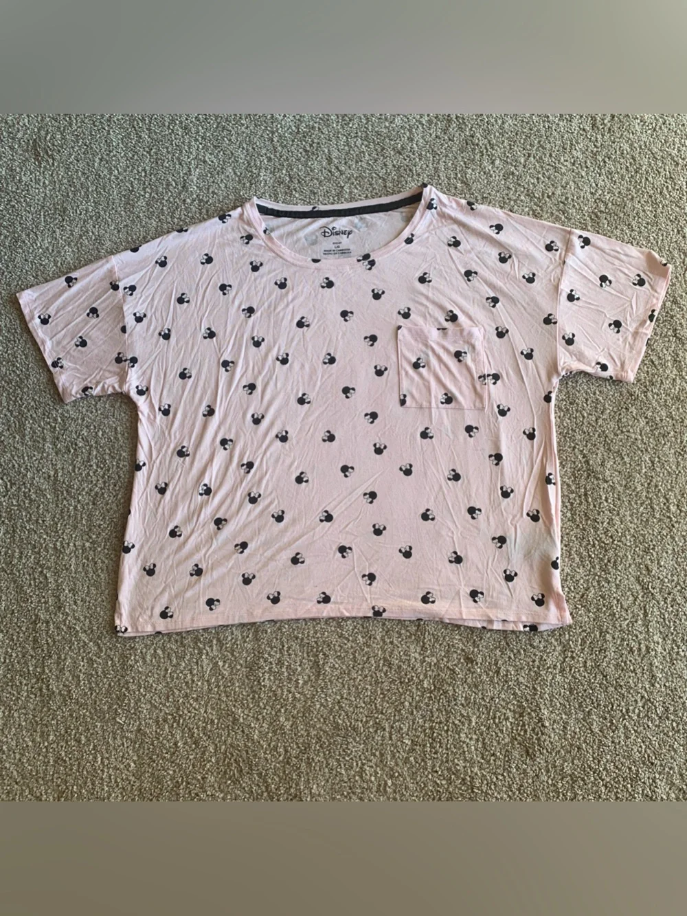 Disney Mickey Mouse Women's Pink Graphic T-Shirt Size L Short Sleeve Pocket Tee - Picture 2 of 7